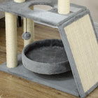 PawHut Small Cat Tree with Perch, Sisal Scratching Posts and Hanging Balls - Light Grey-Hanging toys stimulate play and exercise 