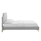 Modway Sienna Performance Velvet Twin Platform Bed with Gold Metal Legs - Light Grey-Wood Slat Support System