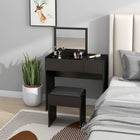 HOMCOM Makeup Vanity Desk with Flip Top Mirror and Cushioned Stool - 31.5" L x 15.7" W x 31.1" H - Black-Flip the top to reveal storage compartments for storing cosmetics and daily accessories 