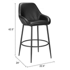 Zuo Vila Barstool - Black - Set of 2-Dimensions: 24.0" L x 22.4" W x 42.5" H