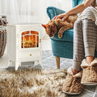 HOMCOM 16" Freestanding Electric Fireplace with Wood Burning Flame - 750/1500 W - Beige-No venting electric stove with two heat setting to warm 162-216 sqft area