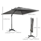 Outsunny Cantilever Patio Umbrella with Cross Base and 360° Rotation - 9' - Dark Grey-A vented canopy on eight metal ribs helps it stay stable against the wind