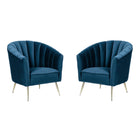 Manhattan Comfort Rosemont 32.28" Mid-Century Modern Velvet Upholstered Accent Chair - Blue and Gold - 2 Pack-Mid-Century Modern Single Seat Armchair Perfect for Living Room Use. Set of 2