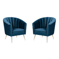 Manhattan Comfort Rosemont 32.28" Mid-Century Modern Velvet Upholstered Accent Chair - Blue and Gold - 2 Pack-Mid-Century Modern Single Seat Armchair Perfect for Living Room Use. Set of 2
