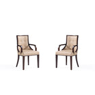 Manhattan Comfort Fifth Avenue 22.5" Traditional Faux Leather and Velvet Upholstered Dining Armchair - Tan - Set of 2-Traditional Dining Armchair for Dining Room Use. Set of 2