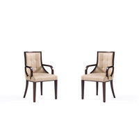 Manhattan Comfort Fifth Avenue 22.5" Traditional Faux Leather and Velvet Upholstered Dining Armchair - Tan - Set of 2-Traditional Dining Armchair for Dining Room Use. Set of 2