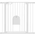 PawHut 30"-41" Extra Wide Pet Gate Barrier with Small Door - 35"H - White-This safety gate for stairs allows door can swing in both direction