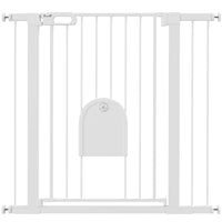 PawHut 30"-41" Extra Wide Pet Gate Barrier with Small Door - 35"H - White-This safety gate for stairs allows door can swing in both direction