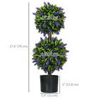 HOMCOM 2.3' Potted Artificial Plant Ball Tree with Lavender Flowers - Green - 2 Pack-No watering or fertilizing required 