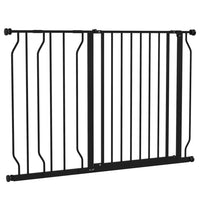 PawHut 30"- 45" Extra Wide Dog Gate with Double Locking System - Black-Bottom lock block for added stability