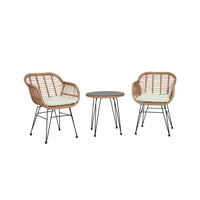Manhattan Comfort Antibes Modern Patio 2-Person Seating Group 3-Piece Set with End Table - Tan/Cream-Modern 3-Piece Outdoor Patio Set with 2 Armchairs and 1 End Table