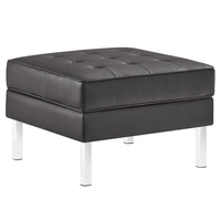 Modway Loft Tufted Vegan Leather Ottoman - Silver/Grey-Mid-Century Ottoman