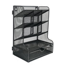 ShoppingAll Mesh Desk Organizer with 9 Compartments-9-section layout: file slots, pen space, small trays, and a drawer