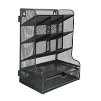 ShoppingAll Mesh Desk Organizer with 9 Compartments-9-section layout: file slots, pen space, small trays, and a drawer