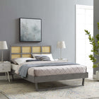 Modway Sidney Cane and Wood Queen Platform Bed with Angular Legs - Grey-Assembly Required