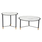 Zuo Davis Coffee Table - White/Black - Set of 2-Faux Marble Tempered Glass, Painted Steel round shape tabletop
