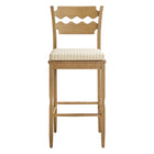 Modway Jax Oak Wood Bar Stool With Wavy Razor Back and Cushion - Weathered Oak Oatmeal Stripe-Fully Assembled