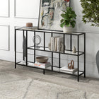 Hudson&Canal Winthrop 52"W Console Table with Glass Shelves - Blackened Bronze-Handcrafted finish is applied to the steel frame