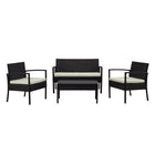Manhattan Comfort Noli Modern Patio 4-Person Conversation 4-Piece Set with Coffee Table - Black/Cream-Modern 4-Piece Outdoor Conversation Patio Set with 2 Armchairs, 1 Loveseat, and 1 Coffee Table