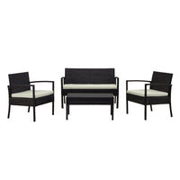 Manhattan Comfort Noli Modern Patio 4-Person Conversation 4-Piece Set with Coffee Table - Black/Cream-Modern 4-Piece Outdoor Conversation Patio Set with 2 Armchairs, 1 Loveseat, and 1 Coffee Table