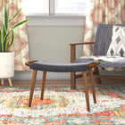 Manhattan Comfort Geta 25.2" Mid-Century Modern Linen Weave Upholstered Ottoman - Charcoal and Antique Walnut-Frame Crafted of Solid Ash Wood and Finished in Rich Antique Walnut