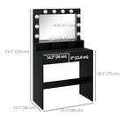 HOMCOM Makeup Vanity Desk with Lighted Mirror - 31.5" L x 15.7" W x 53.1" H - Black-Smooth sliding drawers allow for quiet, easy access 