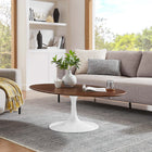 Modway Lippa 48" Oval Wood Coffee Table - Walnut-Chip-Resistant Metal Pedestal Base