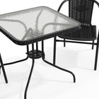 Flash Furniture 28" Square Glass Metal Table with Black Rattan Edging & 2 Black Rattan Stack Chairs-5mm Thick Glass