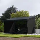 Outsunny 10 ft W x 13 ft L Wall Mounted Pergola Gazebo with Curtains and Nettings - Dark Grey-PA-coated polyester pergola canopy protects against UV