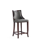 Manhattan Comfort Emperor 19" Traditional Faux Leather Upholstered Barstool - Pebble Grey-Traditional Barstool with Backseat Perfect for Bar and Kitchen Use