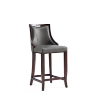 Manhattan Comfort Emperor 19" Traditional Faux Leather Upholstered Barstool - Pebble Grey-Traditional Barstool with Backseat Perfect for Bar and Kitchen Use