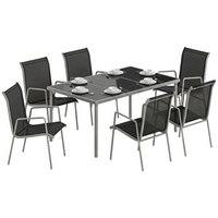 Outsunny 7 Piece Garden Dining Set with 6 Stackable Chairs - Black-Great for garden, balcony, swimming pool, beach and more