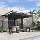 Outsunny Patio Pergola with Retractable Canopy - 10' x 7' - Black-Top with anti-UV and water resistant polyester canopy blocks most harmful rays 