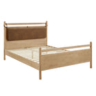 Modway Leni King Size Vegan Leather and Wood Platform Bed Frame - Light Oak Canyon-Wood Slatted Support