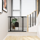 PawHut 30"-41" Extra Wide Pet Gate Barrier with Small Door - 30"H - Black-Bar spacing: 2.2"(5.7cm), Door to frame spacing: 2.2"(5.5cm), opening width: 23.6"(60cm)