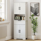 HOMCOM 68" H Pantry Cabinet with Small Open Counter and Buffet Hutch - White-Anti-tipping kits and anti-slip foot pads add safety and floor protection 