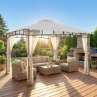 Outsunny 10 ft W x 12 ft L Patio Gazebo - Double Roof Gazebo Canopy Shelter - Cream-Zippered mesh netting on all sides of this gazebo keeps insects out while allowing airflow
