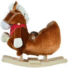 Qaba Baby Rocking Horse with Hand Puppet, Sounds and Seatbelt - Brown-Soft, PP cotton filling provides comfortable seating for kids 