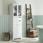 HOMCOM Modern Tall Bathroom Storage Cabinet for Bathroom or Kitchen - White-Adjustable shelf heights in cabinets customize storage needs