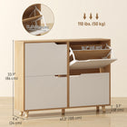 HOMCOM Shoe Cabinet with 4 Flip Drawers - Natural Wood-Modern design with groove handles blends easily with any home decor