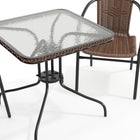 Flash Furniture 28" Square Glass Metal Table with Dark Brown Rattan Edging & 2 Dark Brown Rattan Stack Chairs-5mm Thick Glass