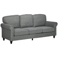 HOMCOM Modern 3-Seater Linen Sofa Couch with Rubberwood Legs - Grey-80.9" x 31.5", spacious enough for three people but great for limited spaces