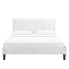 Modway Peyton Performance Velvet Full Platform Bed with Black Wood Legs - White-Weight Capacity: 800 lb