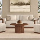 Hudson&Canal Rollan 32" Wide Round Fluted Coffee Table - Satin Walnut-Features easy assembly