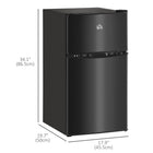 HOMCOM 3.2 cu ft Mini Fridge with Freezer and Reversible Doors - Black-Features 2 adjustable shelves, a crisper drawer, and door racks
