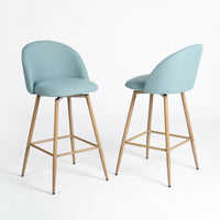 Homy Casa 26'' Counter Height Bar Stools with Blue Upholstered Fabric Seat - 2 Pack-Comfortable Design: Ergonomically curved backrest and cushioned seat for optimal comfort.