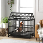 PawHut 49" Heavy Duty Dog Crate with Removable Tray and Doors - Black-Pointed, openable roof for additional headspace 