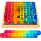 TickiT Gem Cube Mirror Tray - Set of 101-Rainbow blocks: This beechwood mirror tray features 100 acrylic gem cubes in 10 different colors. Explore creative construction, counting and sorting activities with an added sensory element