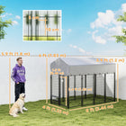 PawHut Dog Kennel, Welded Wire Heavy Duty Dog Run - 8' L x 4' W x 6' H - Silver H-With a rotating bowl holder, you can feed your pets without opening the gate