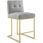 Modway Privy Gold Stainless Steel Upholstered Fabric Counter Stool - Gold Light Grey - Set of 2-Gold Stainless Steel Geometric Base
